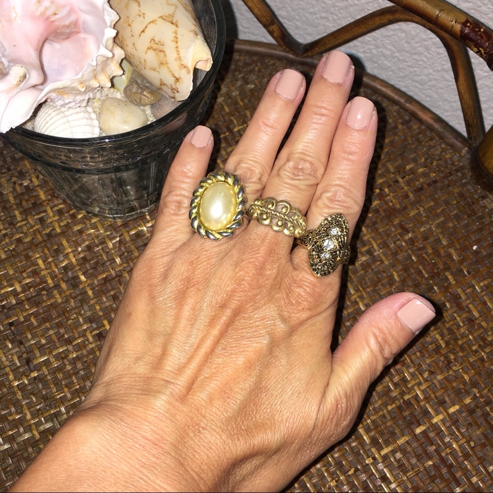 VINTAGE Rhinestone Gold Tone Ring Bundle